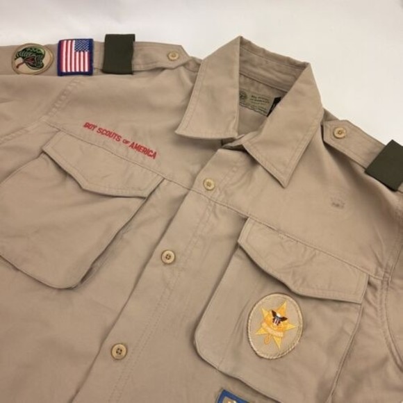 Boy Scouts of America Men's Beige Tan Polyester Short Sleeve Youth XL